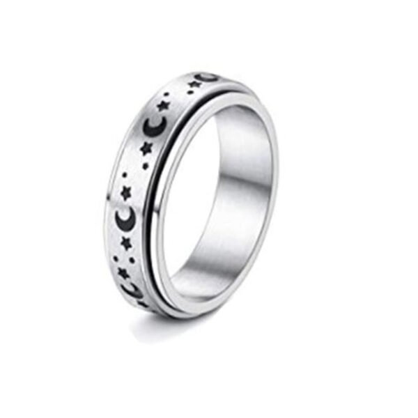 Stainless Steel Rotatable Spinner Ring Moon Stars Relieve Anxiety Rings - Image 3